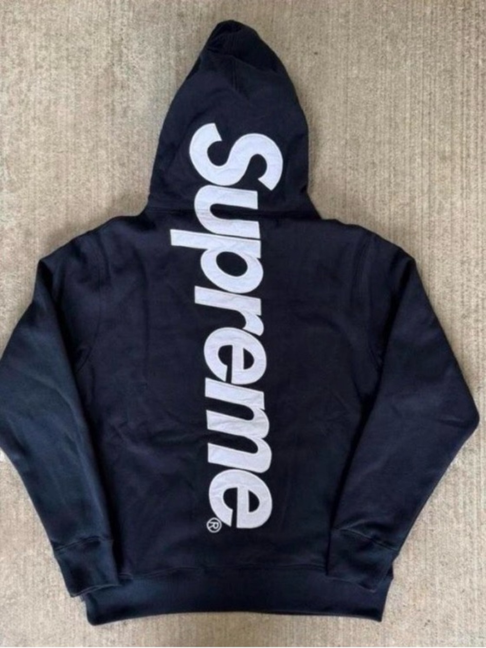 Supreme Black Hoodie with White Vertical Logo - Men's Sweater